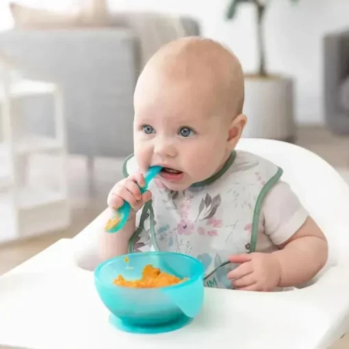 Bumkins - Conjunto de alimentação de silicone com sucção para bebês e crianças pequenas, geléia azul
