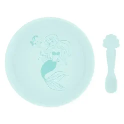 Bumkins - Conjunto de prato e colher de silicone para bebês e crianças da Disney, 6 meses acima, Princesa Ariel