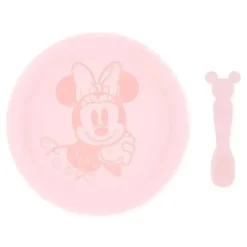 Bumkins - Conjunto de prato e colher de silicone para bebês e crianças da Disney, 6 meses depois, Minnie Mouse