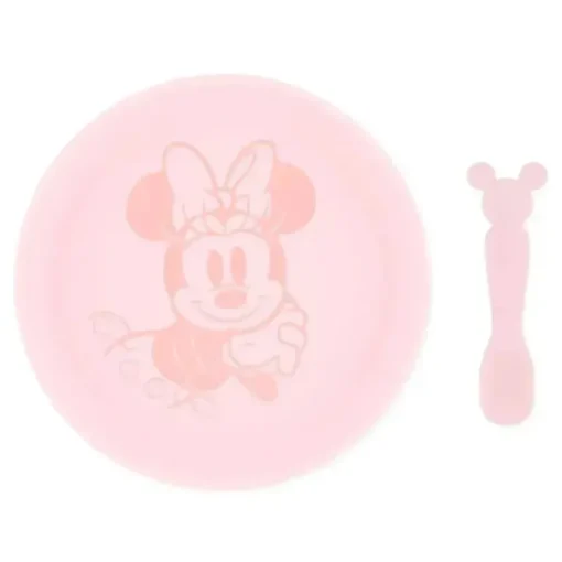 Bumkins - Conjunto de prato e colher de silicone para bebês e crianças da Disney, 6 meses depois, Minnie Mouse