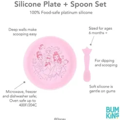 Bumkins - Conjunto de prato e colher de silicone para bebês e crianças da Disney, 6 meses, princesa