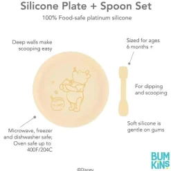 Bumkins - Conjunto de prato e colher de silicone para bebês e crianças da Disney, 6 meses antes, Ursinho Pooh