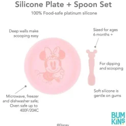Bumkins - Conjunto de prato e colher de silicone para bebês e crianças da Disney, 6 meses depois, Minnie Mouse