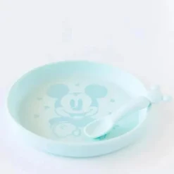 Bumkins - Conjunto de prato e colher de silicone para bebês e crianças da Disney, 6 meses antes, Mickey Mouse