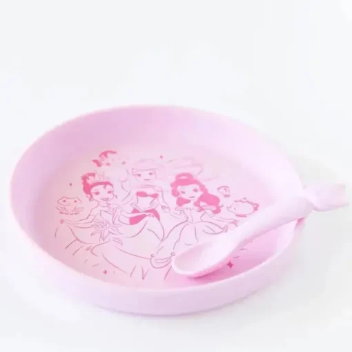Bumkins - Conjunto de prato e colher de silicone para bebês e crianças da Disney, 6 meses, princesa