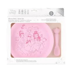 Bumkins - Conjunto de prato e colher de silicone para bebês e crianças da Disney, 6 meses, princesa