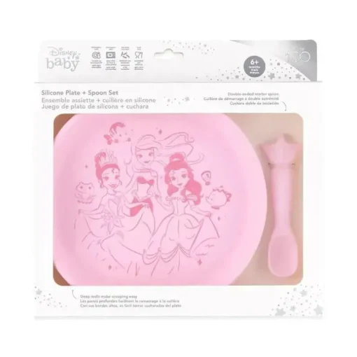 Bumkins - Conjunto de prato e colher de silicone para bebês e crianças da Disney, 6 meses, princesa