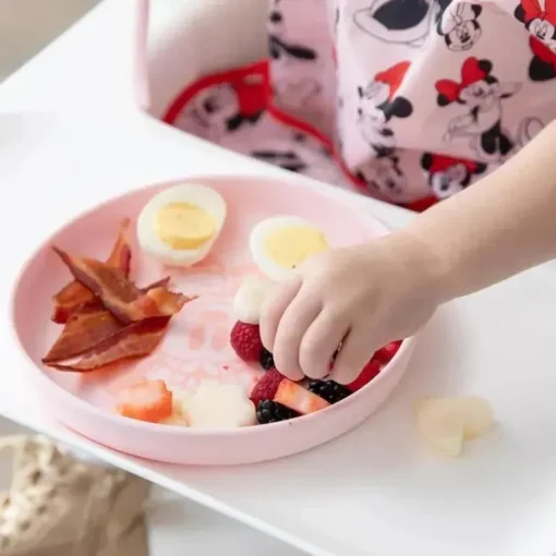 Bumkins - Conjunto de prato e colher de silicone para bebês e crianças da Disney, 6 meses depois, Minnie Mouse