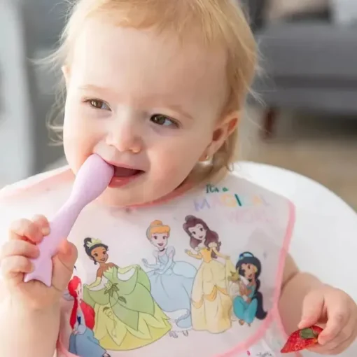 Bumkins - Conjunto de prato e colher de silicone para bebês e crianças da Disney, 6 meses, princesa