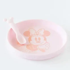 Bumkins - Conjunto de prato e colher de silicone para bebês e crianças da Disney, 6 meses depois, Minnie Mouse