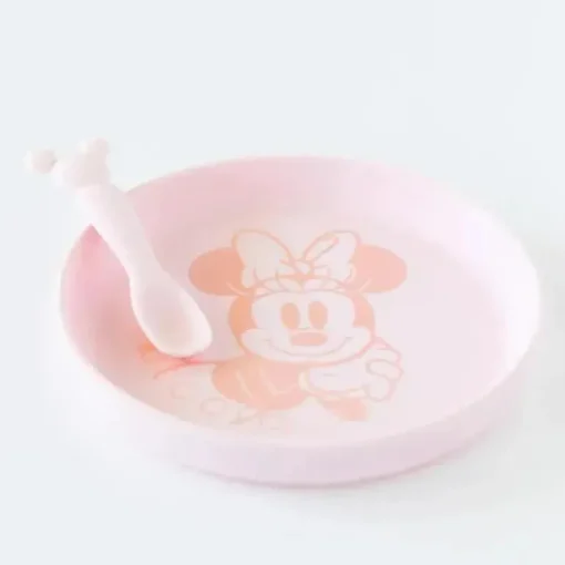 Bumkins - Conjunto de prato e colher de silicone para bebês e crianças da Disney, 6 meses depois, Minnie Mouse