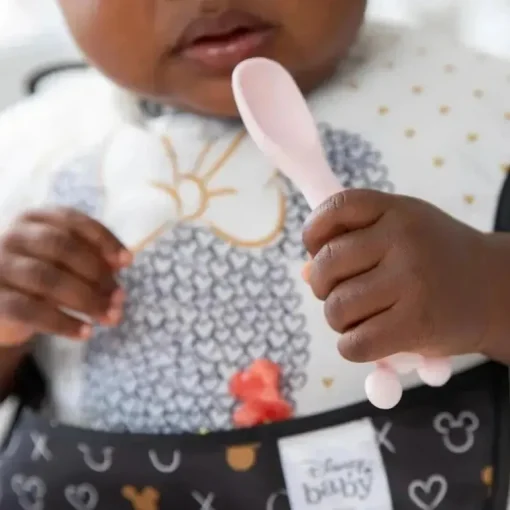 Bumkins - Conjunto de prato e colher de silicone para bebês e crianças da Disney, 6 meses depois, Minnie Mouse