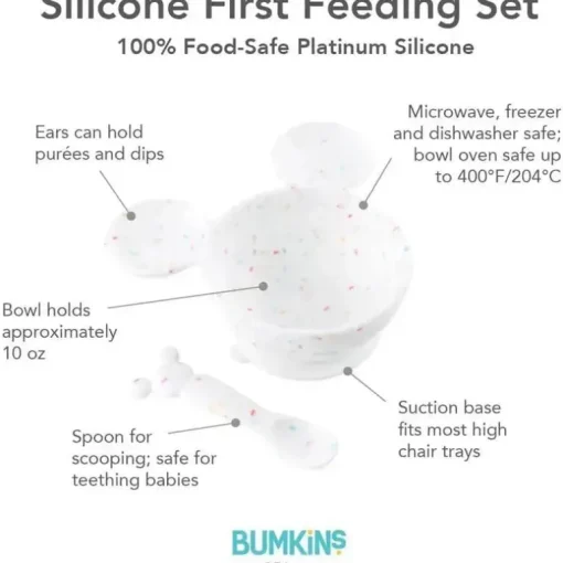Bumkins - Conjunto de primeira alimentação de silicone com baunilha do Mickey Mouse