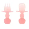 Bumkins - Conjunto de utensílios para bebês, mastigáveis ​​de silicone, gelatina rosa