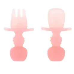 Bumkins - Conjunto de utensílios para bebês, mastigáveis ​​de silicone, gelatina rosa