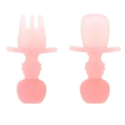 Bumkins - Conjunto de utensílios para bebês, mastigáveis ​​de silicone, gelatina rosa