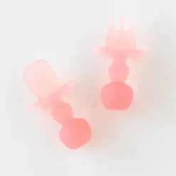 Bumkins - Conjunto de utensílios para bebês, mastigáveis ​​de silicone, gelatina rosa