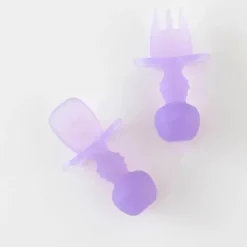 Bumkins - Conjunto de utensílios para bebês, mastigáveis ​​de silicone, geléia roxa