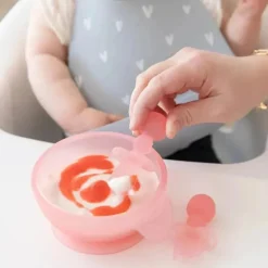 Bumkins - Conjunto de utensílios para bebês, mastigáveis ​​de silicone, gelatina rosa