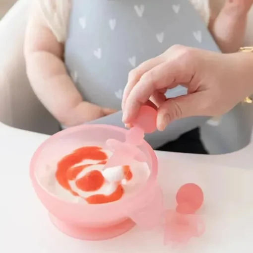 Bumkins - Conjunto de utensílios para bebês, mastigáveis ​​de silicone, gelatina rosa