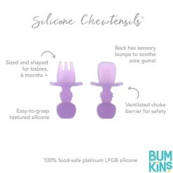 Bumkins - Conjunto de utensílios para bebês, mastigáveis ​​de silicone, geléia roxa