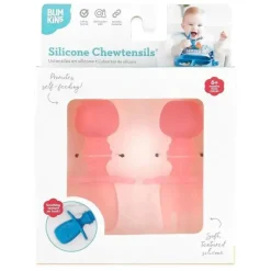Bumkins - Conjunto de utensílios para bebês, mastigáveis ​​de silicone, gelatina rosa