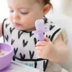 Bumkins - Conjunto de utensílios para bebês, mastigáveis ​​de silicone, geléia roxa