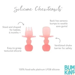 Bumkins - Conjunto de utensílios para bebês, mastigáveis ​​de silicone, gelatina rosa