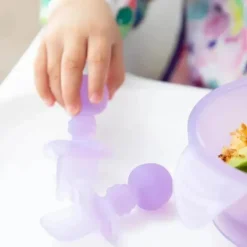 Bumkins - Conjunto de utensílios para bebês, mastigáveis ​​de silicone, geléia roxa