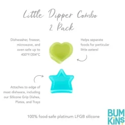 Bumkins - Dippers de silicone para bebês, anexados a tigelas, pratos e pratos, 2 unidades, Aqua Jelly