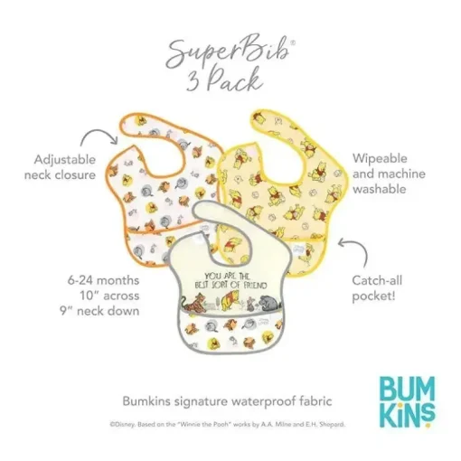 Bumkins - Disney Superbib, 3 Pk, Ursinho Pooh e amigos