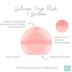 Bumkins - placa de sucção para crianças e bebês, prato de silicone dividido, gelatina rosa