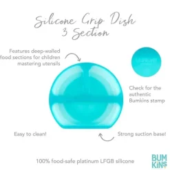 Bumkins - placa de sucção para crianças e bebês, prato de silicone dividido, geléia azul