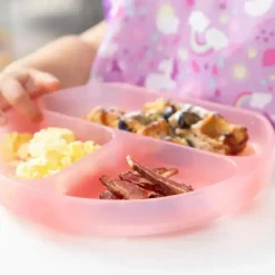 Bumkins - placa de sucção para crianças e bebês, prato de silicone dividido, gelatina rosa