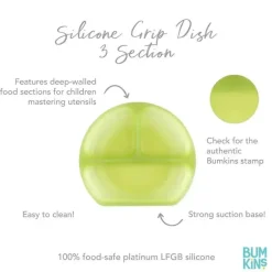 Bumkins - placa de sucção para crianças e bebês, prato de silicone dividido, geléia verde