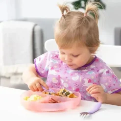 Bumkins - placa de sucção para crianças e bebês, prato de silicone dividido, gelatina rosa