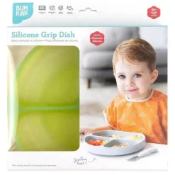 Bumkins - placa de sucção para crianças e bebês, prato de silicone dividido, geléia verde