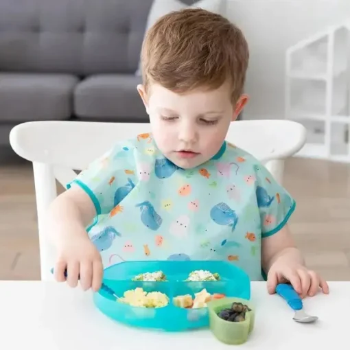 Bumkins - placa de sucção para crianças e bebês, prato de silicone dividido, geléia azul
