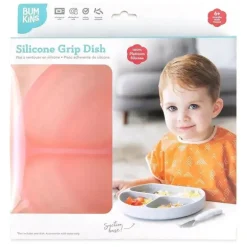 Bumkins - placa de sucção para crianças e bebês, prato de silicone dividido, gelatina rosa