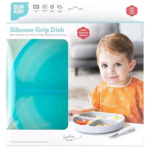 Bumkins - placa de sucção para crianças e bebês, prato de silicone dividido, geléia azul