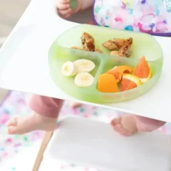 Bumkins - placa de sucção para crianças e bebês, prato de silicone dividido, geléia verde
