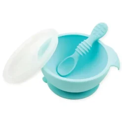 Bumkins - Primeiro conjunto de alimentação de silicone com tampa e colher, azul Os
