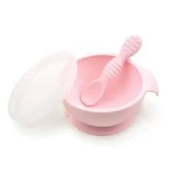 Bumkins - Primeiro conjunto de alimentação de silicone com tampa e colher, rosa