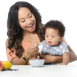 Bumkins - Primeiro conjunto de alimentação de silicone com tampa e colher, cinza