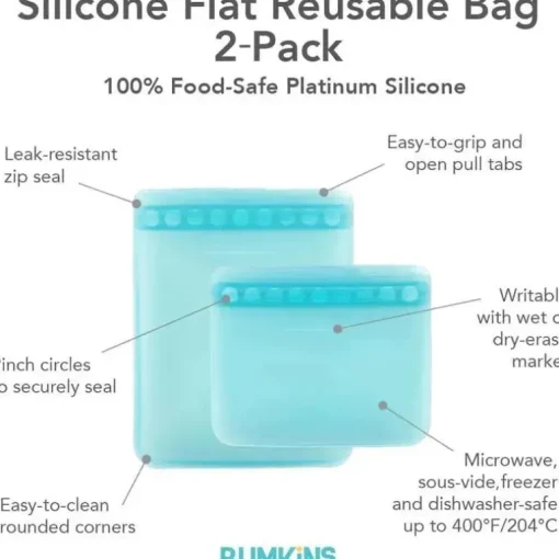 Bumkins - Saco reutilizável plano de silicone 2 unidades, azul