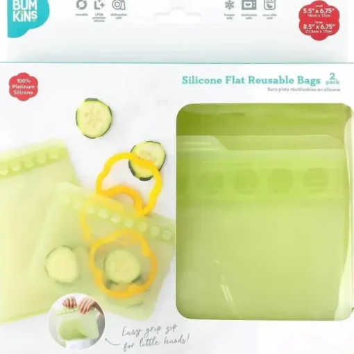 Bumkins - Sacos reutilizáveis ​​de silicone para sanduíches e lanches, sálvia verde