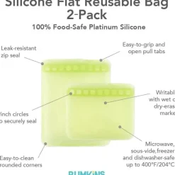 Bumkins - Sacos reutilizáveis ​​de silicone para sanduíches e lanches, sálvia verde
