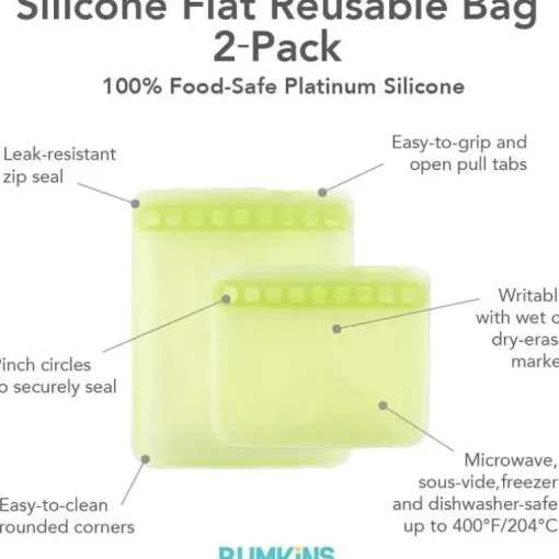 Bumkins - Sacos reutilizáveis ​​de silicone para sanduíches e lanches, sálvia verde