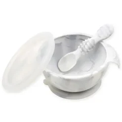 Bumkins silicone primeiro conjunto de alimentação com tampa e colher, mármore