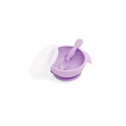 Bumkins silicone primeiro conjunto de alimentação com tampa e colher, lavanda